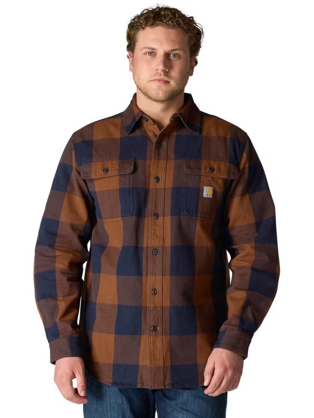 Carhartt Men's Long Sleeve Flannel Heavyweight Shirt L Men Blue Plaid Red Duck